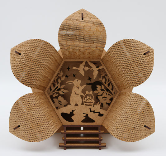 Whimsical Laser-Cut Wooden Flower House Scene